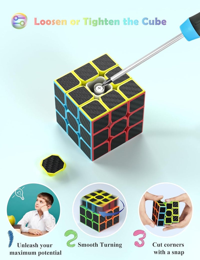 Roxenda Speed Cube Set, Speed Cube Bundle of 2x2 3x3 4x4 and Pyramid Cube Smoothly Magic Cubes Collection for Kids Teens & Adults [4 Pack] (Carbon Fiber) - Image 4